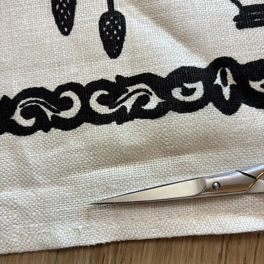 VTG Pure Belgium Linen Kitchen Tea Towel Cream & Black Cottagecore 16x29